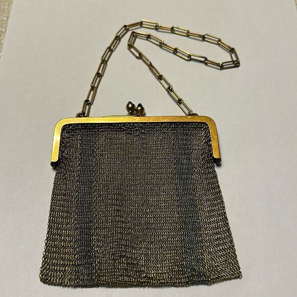 Silver & Gold Vintage Mesh Bag 4”x 4” Kiss Clip Closure Rolled Gold - Picture 1 of 7